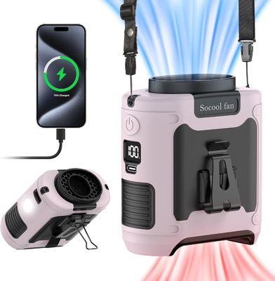 Ventilatore Socool Portatile 10000mAh Ventilatore Clip Waist Ventilatore SOS Luce LED Tipo-C Super Vento Super Silenzioso Ventilatore da tavolo multifunzione esterno